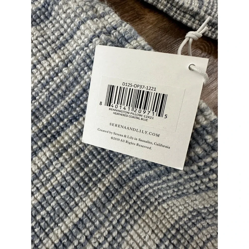 Serena + Lily Bennington pillow covers Heathered Coastal Blue Set Poms 12x21 NEW